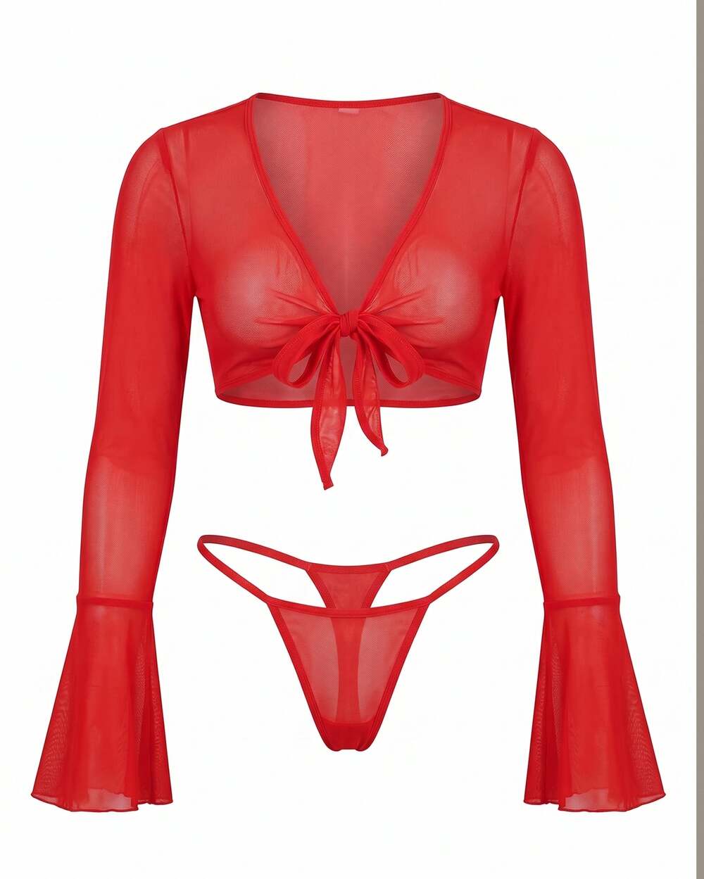 Avidlove Sheer Mesh Cardigan | Bolero Shrug Long Sleeve Cover Up | Red | L